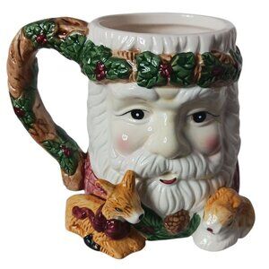 Alco Vtg Santa Claus Ceramic Mug With 3D  Deer & Rabbit Design Multicolor